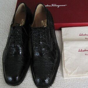 Salvatore Ferragamo FIOX Black Crocodile men Oxford Shoes Sz 9.5 D